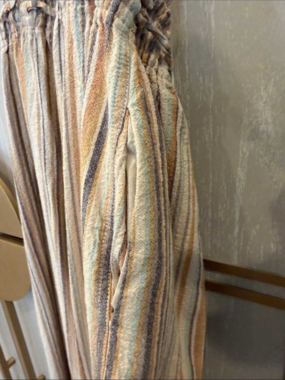 Free People Strapless Striped Tie-Waist barrell leg Jumpsuit in Beige & Cream - Picture 8 of 9